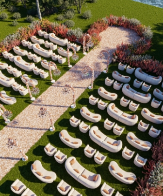 Big Dawg Party Rentals luxury outdoor ceremony layout with modern lounge furniture and styled event seating