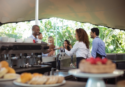 Trade show event setup in NYC with bar and service rentals