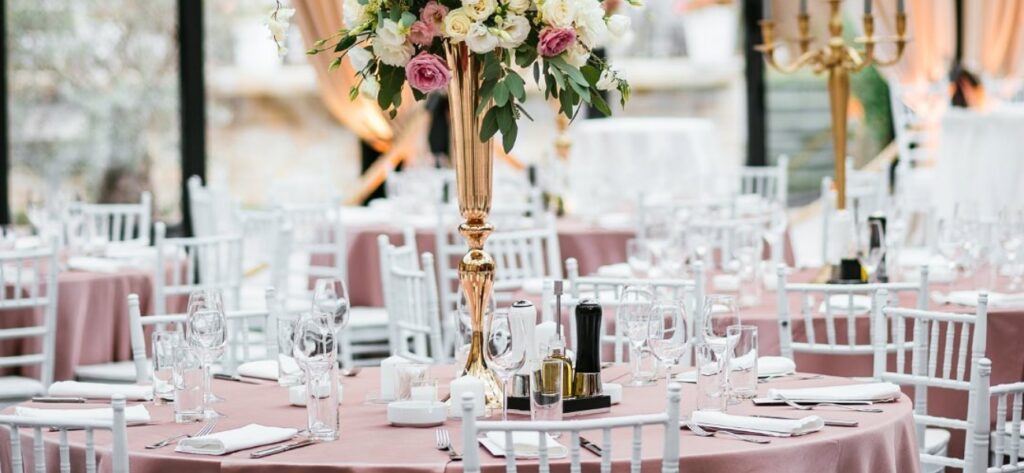 Classic event rental inspiration with elegant table settings and décor